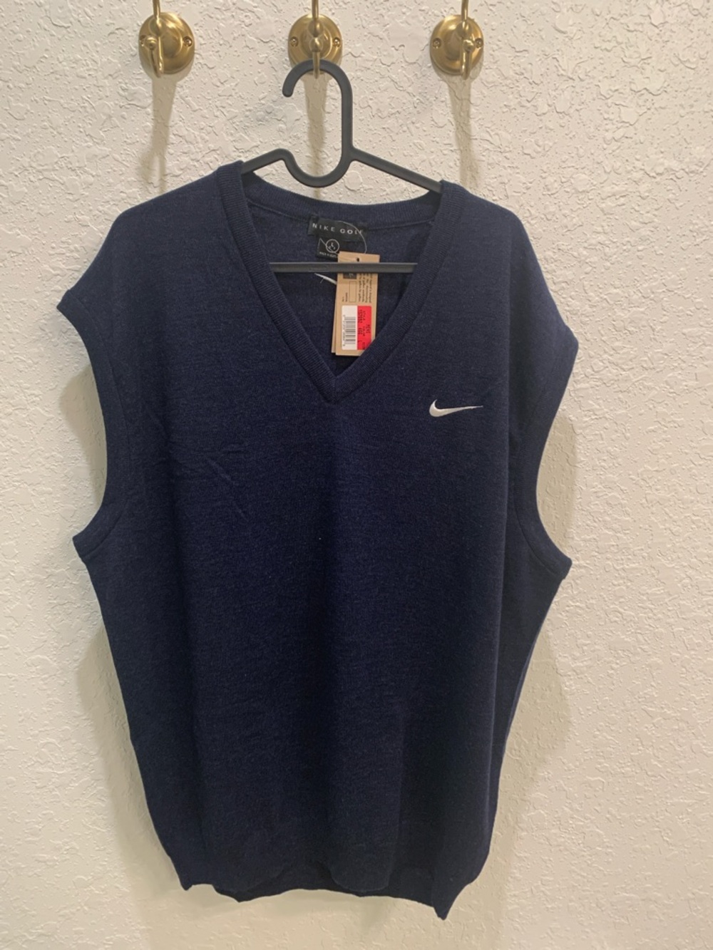 Nike Navy V-Neck Sleeveless Wool Sweater with White Swoosh NWT